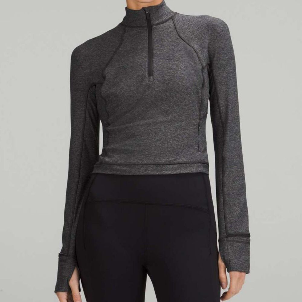 LULULEMON size 2 IT'S RULU RUN Cropped Half Zip HEATHERED ROVER Black